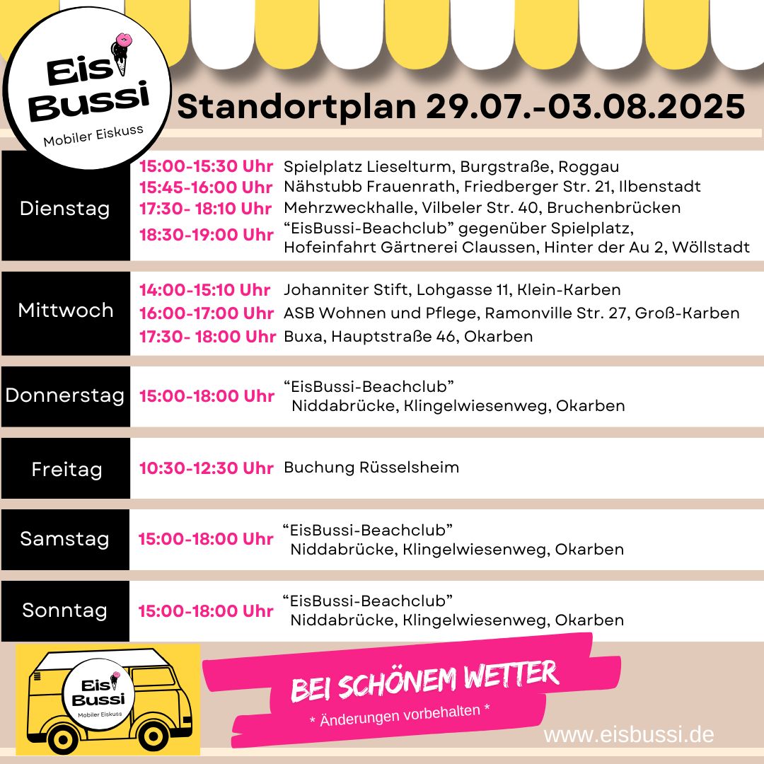 EisBussi, Eisbus, mobiler Eisbus, hausgemachtes Eis, homemade icecream, gelato artigianale, Mohneis, Spaghettieis, Erdbeereis, mobiles Eiscatering, eiscatering Frankfurt, Standorte Eisbus, Eisbustour, Radtour RheinMaingebiet, Wochenplan Juli, Eis für Hochzeit, Eis für Event, Eis für Veranstaltung, Eis für Party, Eisüberraschung, Eiscatering, Wochenendausflug, eis macht glücklich, mobiler Caterer, vintage Bus, Friedberg, Wetterau, Tourismus Wetterau, Sommerfeeling, Beachclub, Beach-Club an der Nidda, Nieder-Wöllstadt, Afterwork